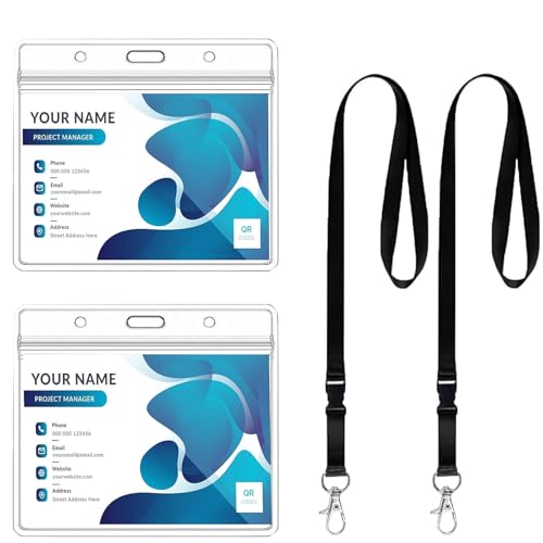 Fhlbestyu 1/2 PCS Porte Badge Cordon Tour de Cou avec Porte-cartes, Porte Carte Tour de Cou Transparent et Etanche, Porte Clés Carte de Travail, Carte...