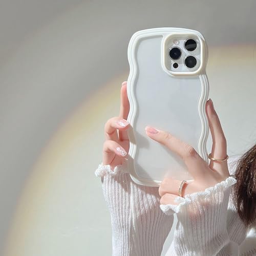 Image of COVERLY for iPhone 15 Case Clear Curvy Wave TPU Cover,Cute Transparent Curly Frame Slim Fit Stylish, Korean,Translucent Soft Pretty Bumper Case Aesthetic Cover for Apple iPhone 15 (White Pearl)