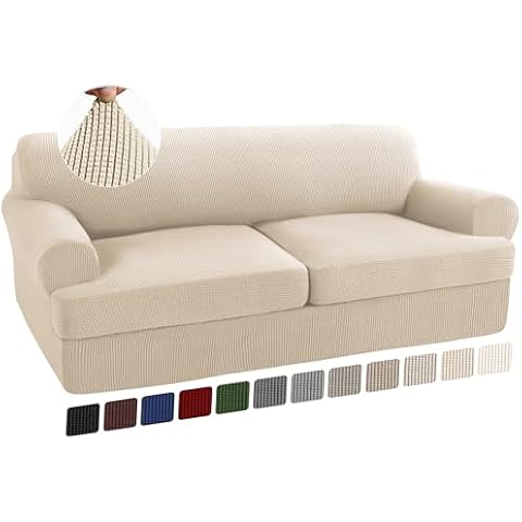 Turquoize 3 Piece T Cushion Sofa Slipcovers Sofa Cover for T Cushion Sofa Couches Stretch Couch Cover Furniture Covers with 2 Individual T Cushion Covers, Washable (2 Cushion Sofa, Biscotti Beige) Cover