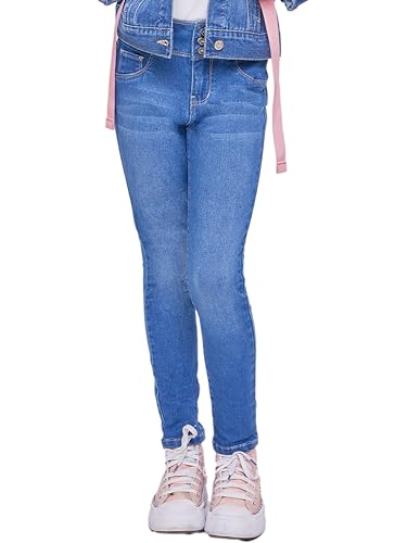 Girls' 3-Button Faded Skinny Jeans with Faux Pockets by YMI GIRLS