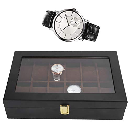Horoper Boîte de rangement pour montres - 12 grilles - Boîte de rangement en bois - Montre - Vitrine - Emballage de bijoux pour le rangement et la présentation Cover