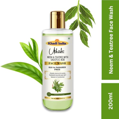 Image of Khadi Neem & Tea Tree Face Wash 200ml | Herbal & Natural | With Salicylic Acid | For Acne & Pimples | Brightens & Evens Skin Tone | SLS & Paraben Free | For All Skin Types | Men & Women