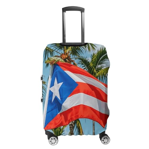 Puerto Rico Flags Frog Palm Trees Suitcase Covers Luggage Protector - Travel Elastic Baggage Case Protective, Washable Anti-scratch Large Suit Case Cover for Suitcases Fits 19-32 Inch Luggages XL4