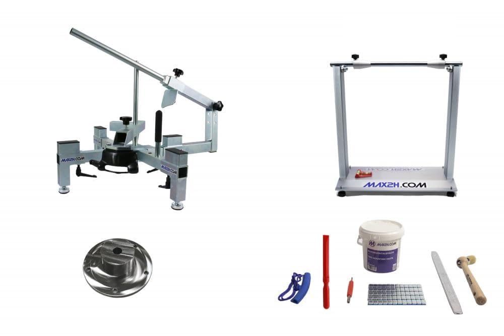MAX2H® Reifenmontiergerät MG-2 Set mit Wuchtbock Plus für BMW Einarmschwingen mit 5-Loch-Felge (Klebegewichte grau)