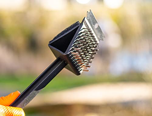 Grillbürste für Gusseisen 3 in 1 mit Spatel und Reinigungswatte für Gasgrill oder Kohlegrill | Grillreinigungsbürste Barbecuebürste Schwarz