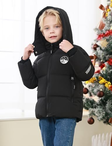 Happy Cherry Kid Boys Outdoor Warm Hooded Jacket with Reflector Fleece Line Thicken Coat Puffy Zip Up Outerwear 4-14Y3