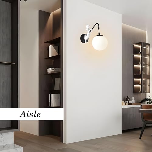 Image of Bofea-Modern Wall Sconces Mermaid Wall Light Fixtures Globe Bathroom Vanity Sconce Vintage Sconces Lighting with Milk Glass Shade & Resin Body Black Vintage Sconce for Hallway Foyer Lighting