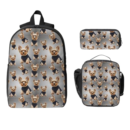 Lightweight Backpack For Unisex Backpack With Insulated Lunch Tote & Pencil Case Set (for Cutest Yorkies)2