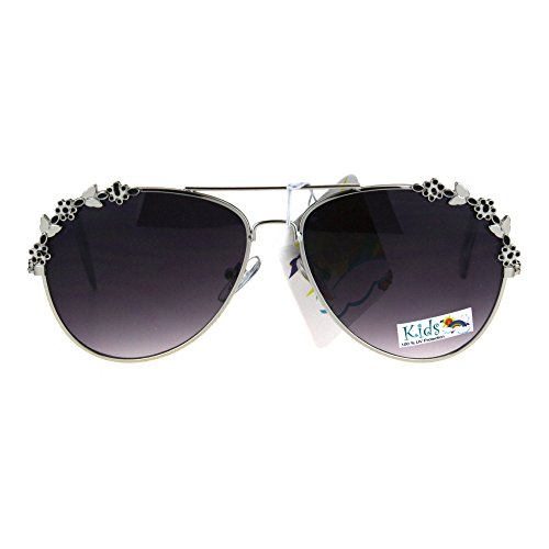 Girl's Aviator Sunglasses Floral Flower Design Metal Frame UV 400