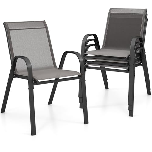 GIANTEX Gartenstühle Stapelbar 4er Set, Stapelstühle aus Textilene &...