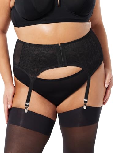 Plus Size Lace Garter Belt with 6 Vintage Metal Clips for Thigh Highs Stockings