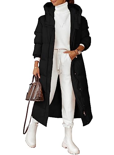 Grlasen Women Long Quilted Coat Winter Hooded Long Sleeve Button Down Puffer Padded Jacket