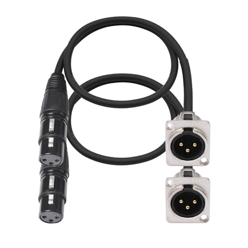 Plyisty 2 Pack XLR -Pass durch Kabel, kein Lötmittel D Typ XLR Männliche Panel -Mount an Weiblichen Stecker, für Bühnenbox, Patchplatte, Bodenbox, 2ft (BLACK)