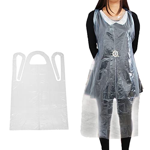 100 Pcs Disposable Aprons Clear Plastic Apron 28\'\' X 44\'\' Protective Aprons for Cooking,Painting,Serving,Drawing