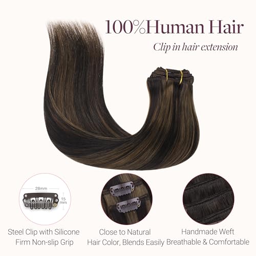 Image of GOO GOO Clip in Hair Extensions Real Human Hair Brown Remy Extensions