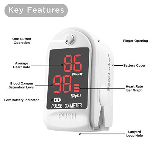 Facelake FL400 Pulse Oximeter with Neck/wrist Cord, Carrying Case and Batteries- White - Image 3