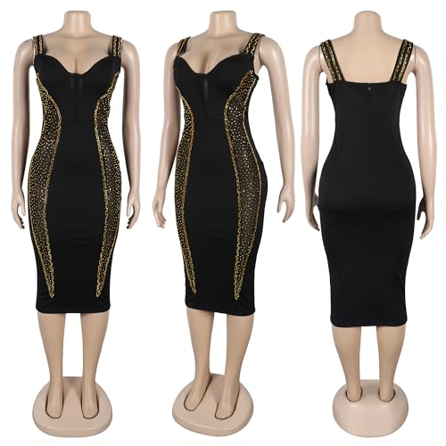 Image of Jigfar Women's Sexy Elegant Rhinestone Sleeveless Bodycon Party Club Night Mini Dress(FK3163,Gold,M)