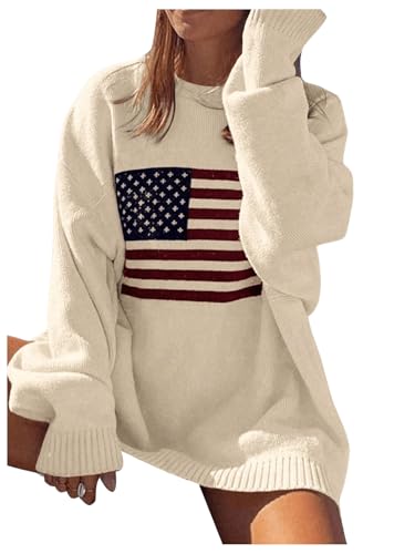 Image of GORGLITTER Women's American Flag Sweaters 2026 4th of July Outfits Fall Oversized Long Sleeve Knit Pullover Tops