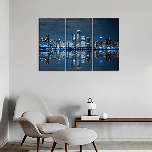 Blue Cool Buildings In Dark Color In Chicago Wall Art Painting The Picture Print On Canvas City Pictures For Home Decor Decoration Gift #TOP4