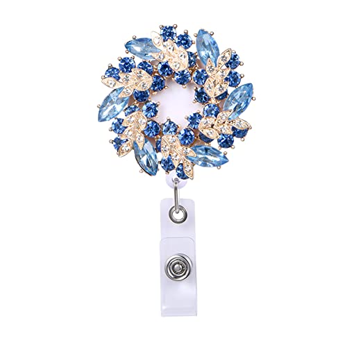 Soporte para tarjetas de identificación con flores de estrás azul, extensible, para llaves, JoJo, identificador de identificación para enfermeras, doctores, profesores, oficina Cover