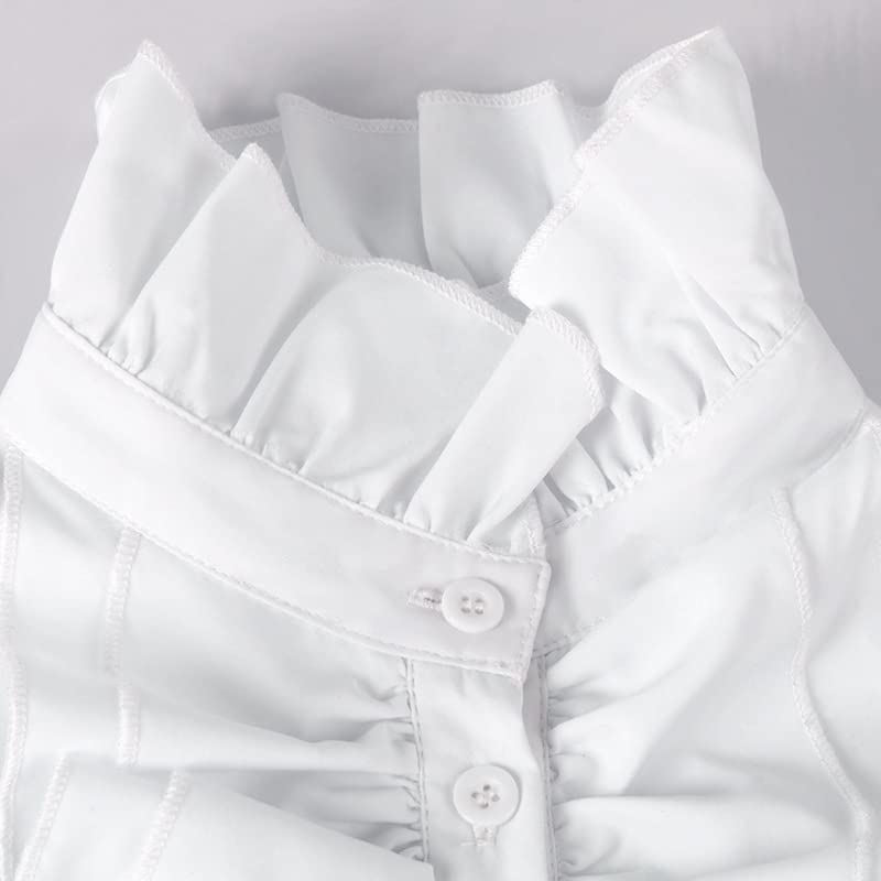 Camisas Mujer Manga Larga,Dames Vintage Victoriaanse Dubbele Ruches Shirt Blouse, Witte Opstaande Kraag Lange Mouwen Button-Down Tuniek Top Middeleeuwse Gotische Lolita Halloween Cosplay SH