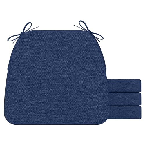 Image of AAAAAcessories D-Shaped Chair Cushions, 2 inch Thick Dining Chair Pads with Ties and Removable, Machine-Washable Cover, 17 inch x 16 inch, Set of 4, Blue