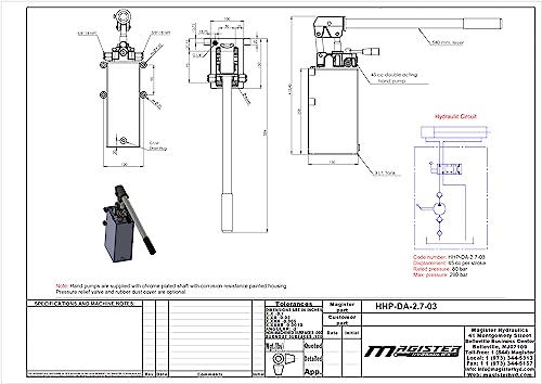 Magister Hydraulics HHP-DA-2.7-05 Magister Double Acting Hydraulic Pump Hand Operated Hydraulic Pump thumb #4