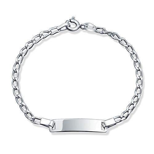 Dainty Virgin Mary Personalize Thin Religious Identification ID Bracelet Figaro or Curb Cuban Chain Link .925 Silver Sterling Small Wrist 6,7 Inch2