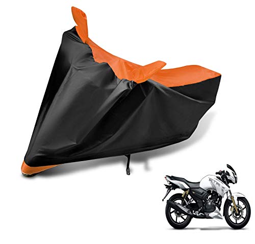 Image of Auto Hub Bike Cover Compatible with TVS Apache RTR 180 with Mirror Pocket, Dustproof, Heat Resistant, Triple Stitched, Apache 180 Bike Cover- Black, Orange