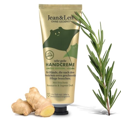 Jean & Len Crema de Manos Rosemary & Ginger, edición navideña, con urea para manos secas, hidrata y nutre intensamente, sin parabenos ni siliconas, tubo de crema de manos, 75 ml