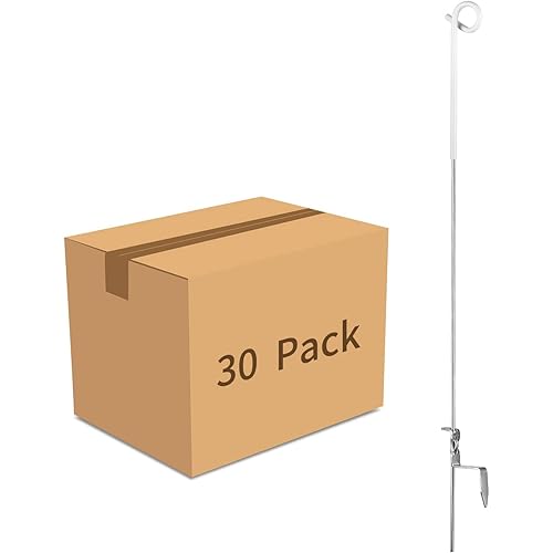 Fence Shock 41 Inches Systems Pig Tail Step-in Fence Post,Stainless Steel for Fence - Pack of 30 White