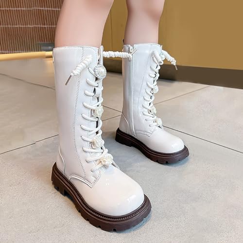 Girls Knee Length Boots Side Zipper Combat Riding Boots Lace-Up Chunky Low Heel Tall Winter Boots Dress Kids Shoes2