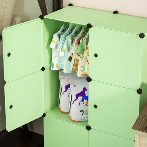 Image of Plastic Wardrobe for Kids Clothes - Durable, Easy to Use Anti-Skid & Non-Slip Effective Professional Collapsible Wardrobe, Plastic Cupboard for Kids, Foldable Almirah (Green, 8-Cube)
