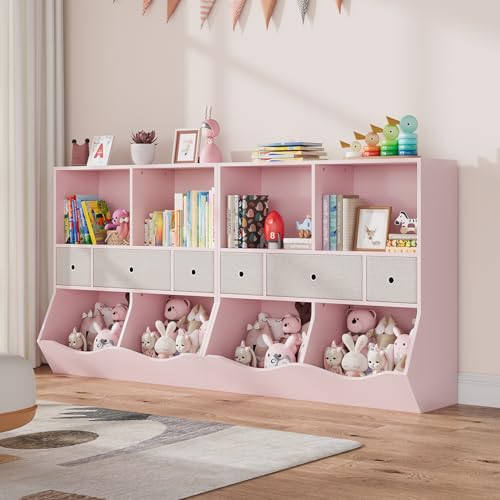 Amyove Kids Bookshelf and Bookcase Toy Storage Multi Shelf with Cubby Organizer Cabinet and Drawers for Boys Girls, for Children's Room, Playroom, Hallway, Kindergarten, School (Light Pink)