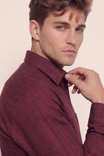 Image of Peter England Men's Slim Fit Full Sleeve Formal Textured Solid Shirt | Festive Duo-Tone Colour | 100% Cotton