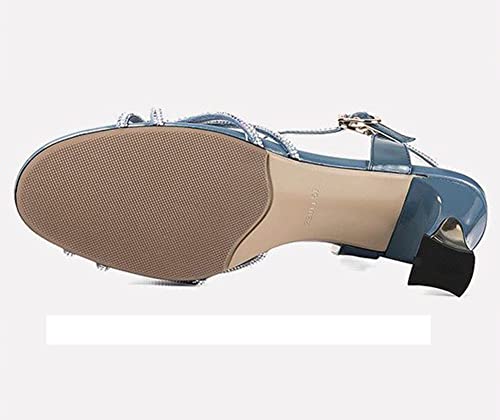 JUZIZHI Women's Low Heel Sandals Sexy Clip Toe Ring Ankle Strap Sandals Square Open Toe Stiletto Sandals Wedding Party High Heeled Sandals3