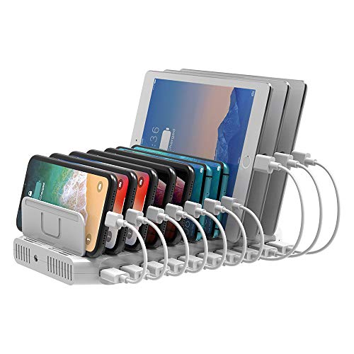 Unitek Phone Organizer and Charging Station for Multiple Devices, 10 Port USB Charging Station Dock with Adjustable Dividers and Smart IC