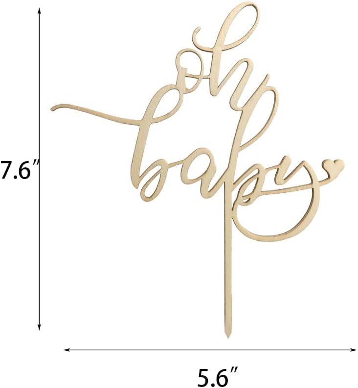 American Elm Wooden Oh Baby Cake Topper - Baby Shower Or Birthday Decoration, Style - 6 (7.6 x 5.6 Inch)