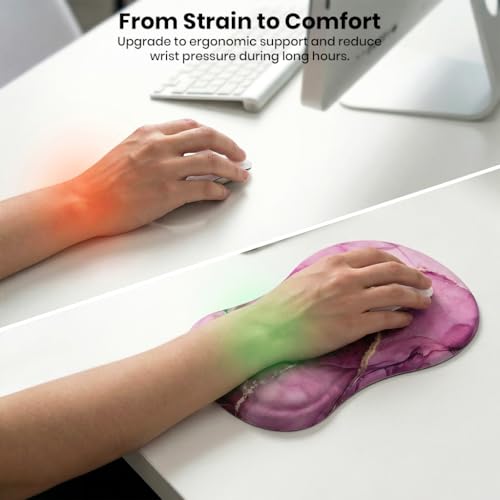 Image of Mouse Pad Wrist Support with Massage Design, Ergonomic Mouse Mat, Pain Relief Memory Foam, Anti-Slip PU Base, Cushion Mousepad Wrist Rest for Gaming, Home, Office, Computer (Marbel - 12inch)