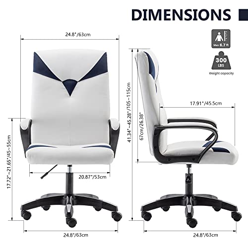 Ergonomic Office Chair Adjustable High Back Office Chair Leather Swivel Chair With Arm Wheels, Blue And White Office Desk Chair For Heavy People Adults #TOP2