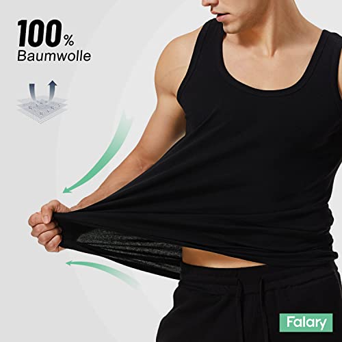 FALARY Sportunterhemden für Herren Tank Top Herren Baumwolle Männer Tanktops Unterhemd Herren Muskelshirts 3er Pack,(Schwarz x3,5XL) 3
