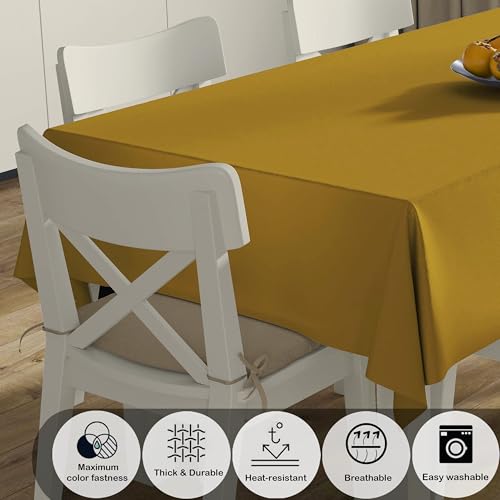 Image of HOME COLORS.IN Cotton Plain 8 Seater Table Cover - Machine Washable - Durable - Dining Table Cloth - 60 x 96 Inch - Reef Gold