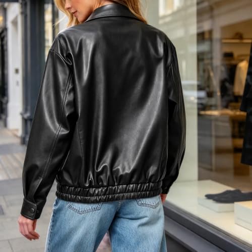 MaMiDay Faux Leather Jacket for Women Lapel Zip-Up Bomber Coat - image 6