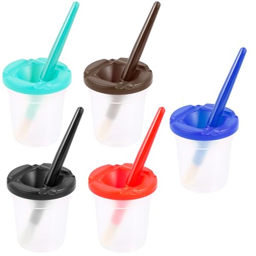 Paint Cups with Lids, Portable Paint Containers, Colorful Paint Brush Water Cup Reusable No Spill Paint Cups Paint Cups Bulk Paint Brush Cup Set Easy to Clean for Art Supplies Early Learning Toys (03)