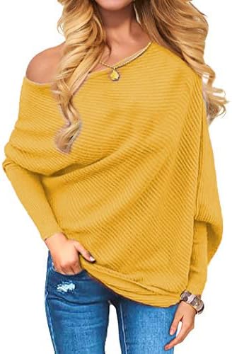 VOIANLIMO Women's Off Shoulder Knit Jumper Long Sleeve Pullover Baggy Solid Sweater