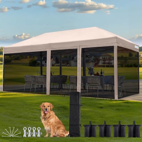 Quictent 10'x20' Pop up Screened Canopy Tent with Mosquito Netting, Portable Easy up Outdoor Screen House Shelter for Patio, Camping and Picnic, Inclu