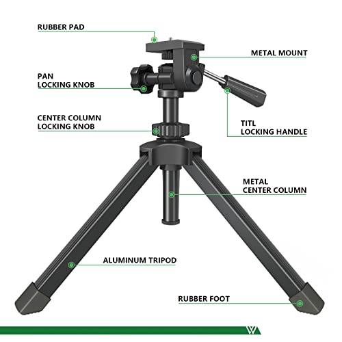 Compact Tabletop Tripod for Spotting Scope Monocular Camera Projector, Adjustable Tripod Stand with 1/4-20 Threads