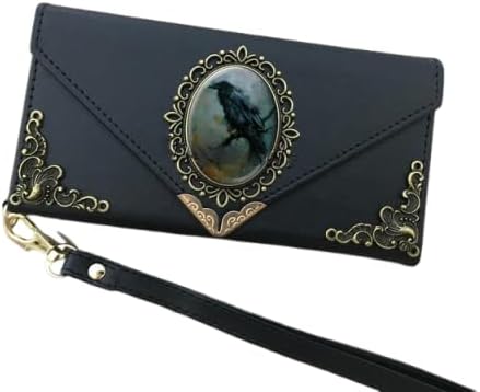 Gothic Crow Phone Leather Wallet case for iPhone X XS XR 11 12 13 14 15 16 Pro Max Galaxy S24 S23 S22 S21 S20 Ultra S10 S9 Note 20 8 9 10 Plus Mn2390 Black