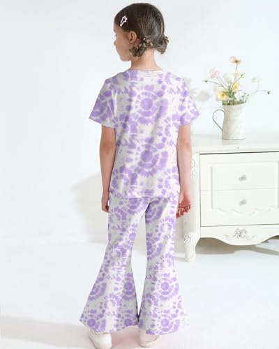 Image of CARETOO Girls Summer Outfit Poster Girl Matching Sister 2pcs Sets Printed t-Shirt + Flare Leg Pants For 3-10 Years