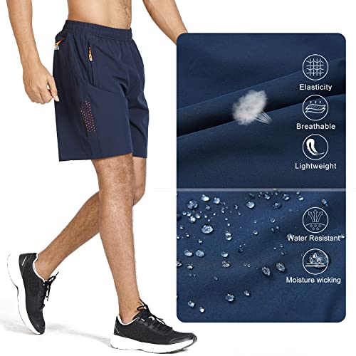 Northyard Men's Athletic Hiking Shorts Quick Dry Workout Shorts 7"/ 9"/ 5" Lightweight Sports Gym Running Shorts Basketball Exercise Navy L #TOP4